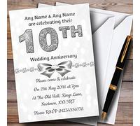 Anniversary Party Invites White Bokeh & Silver Glitter Look 10Th Personalised Anniversary Party Invitations with Envelopes - Any Custom Text for Any Occasion