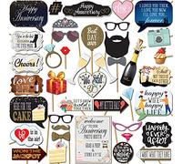 Anniversary Photo Booth Props - 41-pc Photobooth Kit with 8 x 10-Inch Sign, 60 Adhesive Pads, 45 Sticks - Wedding Anniversary Photo Props - Wedding Photo Booth Props