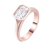 Anniversary Ring, Cool Rings for Women Polished Bands with Emerald Cut Moissanite 1Ct 14K Rose Gold Size H 1/2