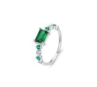 Anniversary Ring, Cute Rings Set Elegant 4 Prong 1ct Rectangular Lab Emerald and Moissanite 18K White Gold Size L 1/2