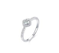 Anniversary Ring, Cute Rings Set Elegant Rhombus Design Halo 0.75ct Lab Diamond and Round Moissanite 14K White Gold Size S 1/2