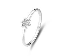 Anniversary Ring for Her 14K Gold, Real Diamond Promise Rings Star Solid White Gold Engagement Bands Delicate for Women Size M 1/2