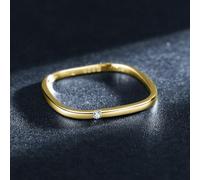 Anniversary Ring for Women Cubic Zirconia, S925 Sterling Silver Simple Wedding Ring Engraved Gold Plated for Her Size L 1/2