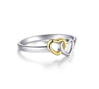 Anniversary Ring, Promise Rings for Her 14K White Gold Double Hearts Size Q 1/2