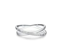 Anniversary Rings, Cute Engagement Rings Cross Line with Moissanite Silver 14K White Gold Size S 1/2