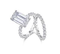 Anniversary Rings for Her Size Q 1/2, Solid 18K White Gold Wedding Band 2Pcs Set Moissanite Stackable Real Gold Women's Engagement Ring Bands