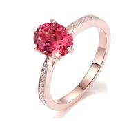 Anniversary Rings for Women, Cute Ring Oval with Red Lab Created Ruby 14K Rose Gold Size T 1/2