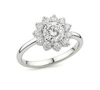 Anniversary Rings, Wedding Rings Set Flower with Moissanite White Gold Platinum 950 Size O 1/2
