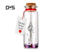 Anniversary Romantic Gift for Her Him You Hold The Key to My Heart Bottle Tiny Glass Wish Jar for Valentine's Day Anniversary Christmas
