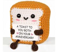 Anniversary Romantic Gifts for Her Him, Handmade Crochet Toast Plush - Golden Crust & Snow-White Bread with Smiling Face, Includes 'A Toast to Your Anniversary' Card - Anniversary Present Home Decor