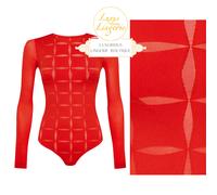 Anniversary String Body by Wolford L Cherry Red Long Sleeve Transparent Design