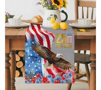 Anniversary Table Runner 13x90 Inches Long Bald Eagle US Flag Floral Gray Texture Cotton Linen Table Runner Burlap Style for Dinner Table Party Decor Tabletop Decorations