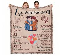 Anniversary Wedding Gifts for Him-Brown Anniversary Blanket, 1st Anniversary Wedding Gifts Couple Throw for Wife Husband, Soft Polyester Blanket for Home Sofa Bed（150x130cm） (1st Anniversary)