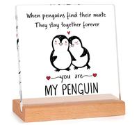 Anniversary Wedding Gifts for Him Her, Penguin Acrylic Plaque Gifts for Boyfriend Girlfriend, I Love You Gift, Valentines Birthday Presents for Wife, Husband, Couples
