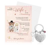 Anniversary Wife Gifts from Husband Wedding Anniversary Card for Wife Greeting Cards with Envelope I Love You Keyring Keychain Gifts for Her Wife Present Valentine Card