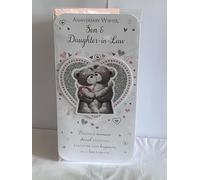 Anniversary Wishes Son & Daughter-In-Law Wedding Anniversary Card Teddies/Silver+Pink Hearts/Silver Words 3D/Glitter/Foil Detail(PRELUDE47274)