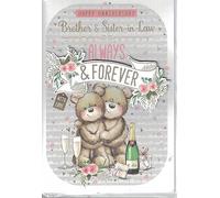 Anniversary Wishes with Love Brother & Sister-in-Law Wedding Anniversary Card White/Pink/Silver Teddies/Horseshoe 3D/Glitter/Foil Detail(PRELUDE41512)