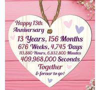 Anniversary Wooden Heart Plaque - Personalised Keepsake Gift for Grandparents, Parents, Him or Her - Rustic Charm, 10cm x 9cm (13th Anniversary)