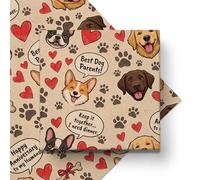Anniversary Wrapping Paper 2 Sheets Folded Flat 19.6x27.5 Inch, 120GSM Kraft Wrapping Paper, Funny Dog Theme Gift Wrap for Dog Parents Husband Wife Couples Humorous Pet Lover
