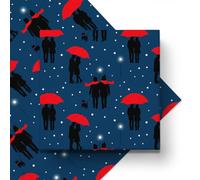 Anniversary Wrapping Paper 2 Sheets Folded Flat 19.6x27.5 Inch, 120GSM Thick Kraft Wrapping Paper, Winter Snowy Night Romantic Couple Silhouette Gift Wrap for Husband Wife Valentine