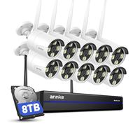 ANNKE 2K 16CH Wireless CCTV Camera System, 10pcs 3MP Metal Security Camera Outdoor with Color Night Vision, 8TB HDD for 24/7 Recording, 5G & 2.4G WiFi, Two Way Audio, Human Detection, Alarm Lights