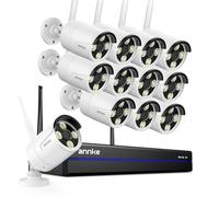 ANNKE 3K 16CH Wireless CCTV Camera System, 12pcs 5MP Metal Security Camera Outdoor with Color Night Vision, 5G & 2.4G WiFi, Two Way Audio, Human Detection, Alarm Lights, 24/7 Recording, IP67, NO HDD