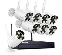 ANNKE 3K 16CH Wireless CCTV Camera System, 8pcs 5MP Metal Security Camera Outdoor with Color Night Vision, 5G & 2.4G WiFi, Two Way Audio, Human Detection, Alarm Lights, 24/7 Recording, IP67, NO HDD