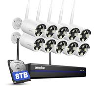 ANNKE 4K 16CH Wireless CCTV Camera System, 10pcs 8MP Metal Security Camera Outdoor with Color Night Vision, 8TB HDD for 24/7 Recording, 5G & 2.4G WiFi, Two Way Audio, Human Detection, Alarm Lights