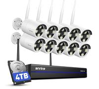 ANNKE 4K 16CH Wireless CCTV Camera System, 10pcs 8MP Metal Security Camera Outdoor with Color Night Vision, 4TB HDD for 24/7 Recording, 5G & 2.4G WiFi, Two Way Audio, Human Detection, Alarm Lights