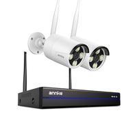 ANNKE 4K 16CH Wireless CCTV Camera System, 2pcs 8MP Metal Security Camera Outdoor with Color Night Vision, 5G & 2.4G WiFi, Two Way Audio, Human Detection, Alarm Lights, 24/7 Recording, IP67, NO HDD