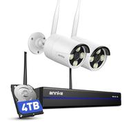 ANNKE 4K 16CH Wireless CCTV Camera System, 2pcs 8MP Metal Security Camera Outdoor with Color Night Vision, 4TB HDD for 24/7 Recording, 5G & 2.4G WiFi, Two Way Audio, Human Detection, Alarm Lights