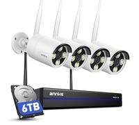 ANNKE 4K 16CH Wireless CCTV Camera System, 4pcs 8MP Metal Security Camera Outdoor with Color Night Vision, 6TB HDD for 24/7 Recording, 5G & 2.4G WiFi, Two Way Audio, Human Detection, Alarm Lights