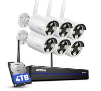 ANNKE 4K 16CH Wireless CCTV Camera System, 6pcs 8MP Metal Security Camera Outdoor with Color Night Vision, 4TB HDD for 24/7 Recording, 5G & 2.4G WiFi, Two Way Audio, Human Detection, Alarm Lights