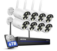 ANNKE 4K 16CH Wireless CCTV Camera System, 8pcs 8MP Metal Security Camera Outdoor with Color Night Vision, 6TB HDD for 24/7 Recording, 5G & 2.4G WiFi, Two Way Audio, Human Detection, Alarm Lights