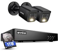 ANNKE 8CH 3K Lite H.265+ AI DVR CCTV Camera System Kit with 1TB Hard Drive | 2x 2MP Color Night Vision Security Bullet Camera Outdoor, Human/Vehicle Detection, Email Alert with Images, IP67 Weatherproof