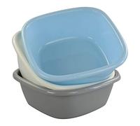 Annkky 3-Pack Small Washing Basin, 12'' Square Plastic Washing up Bowl, Blue Gray Beige