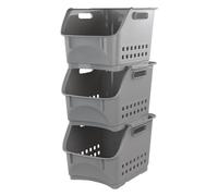 Annkky 3 Tiers Stackable Storage Baskets, Plastic Stacking Organizer Basket Bin, Grey