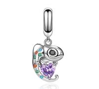Annmors 925 Sterling Silver Charms fit Bracelets Necklaces Colorful Chameleon Dangle Beads with 5A Cubic Zirconia Christmas Valentine Mother's Day Gift Charms for Womens