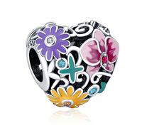 Annmors 925 Sterling Silver Charms fit Bracelets Necklaces Colorful Flower Dangle Beads with 5A Cubic Zirconia Christmas Valentine Mother's Day Gift Charms for Women Girls
