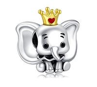 Annmors 925 Sterling Silver Charms fit Bracelets Necklaces Elephant Prince Dangle Beads with 5A Cubic Zirconia Christmas Valentine Mother's Day Gift Charms for Womens Elephant Prince