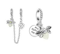 Annmors 925 Sterling Silver Charms fit Bracelets Necklaces Firefly Safety Bracelet Chain Dangle Beads with 5A Cubic Zirconia Christmas Valentine Mother's Day Gift Charms for Women