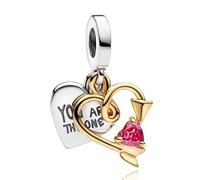 Annmors 925 Sterling Silver Charms fit Bracelets Necklaces Love You are the One Dangle Beads with 5A Cubic Zirconia Christmas Valentine Mother's Day Gift Charms for Women