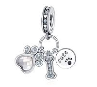 Annmors 925 Sterling Silver Charms fit Bracelets Necklaces Lucky Dog Paws Dangle Beads with 5A Cubic Zirconia Christmas Valentine Mother's Day Gift Charms for Women Girls