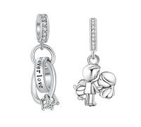Annmors 925 Sterling Silver Charms fit Bracelets Necklaces Married Couple Ring Dangle Dangle Beads with 5A Cubic Zirconia Christmas Valentine Mother's Day Gift Charms for Women