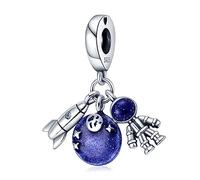 Annmors 925 Sterling Silver Charms fit Bracelets Necklaces Star Astronaut Rocket Dangle Beads with 5A Cubic Zirconia Christmas Valentine Mother's Day Gift Charms for Women Girls