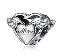 Annmors Angel Wings and Mom Charms in 925 Sterling Silver with Cubic Zirconia for Bracelets
