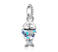 Annmors Blue Fish Necklaces Charms -925 Sterling Silver Dangle Pendant Bead, Birthday Mothers Day Jewelry Gifts Women