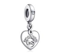 Annmors Friends Forever Heart Dangle Charms in 925 Sterling Silver with Cubic Zirconia for Bracelets