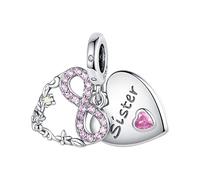 Annmors Infinite Love Sister Charm 925 Sterling Silver Beads Dangle Charm,Compatible with European Bracelet and Necklace,Birthday Mother's Day Gifts for Women Wifes Infinite Love Sister