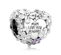 Annmors Mom Daisy Heart Charms -925 Sterling Silver Dangle Pendant Bead, Jewelry Beads DIY Gifts for Women Bracelet & Necklace